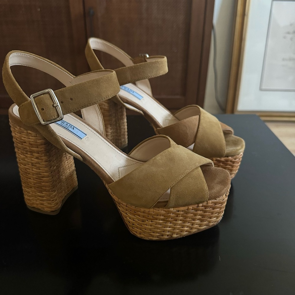 Prada Wicker Platform Heels Size:38